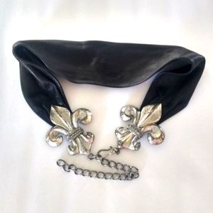 Leatherock Black Leather Suede Fleur-De-Lis Belt